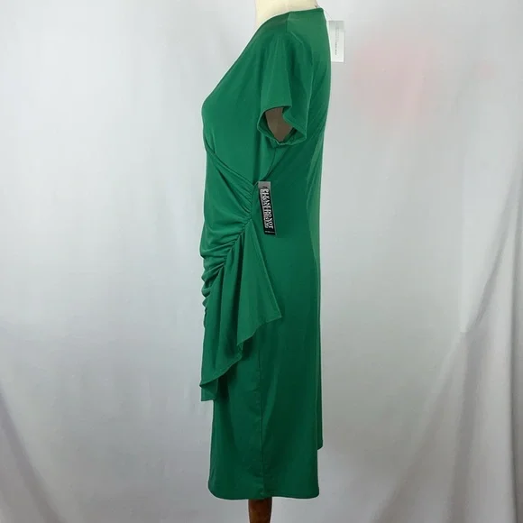 NWT. New York & Company Green Faux Wrap Dress w/Cascading Side - Size Medium - Picture 8 of 17